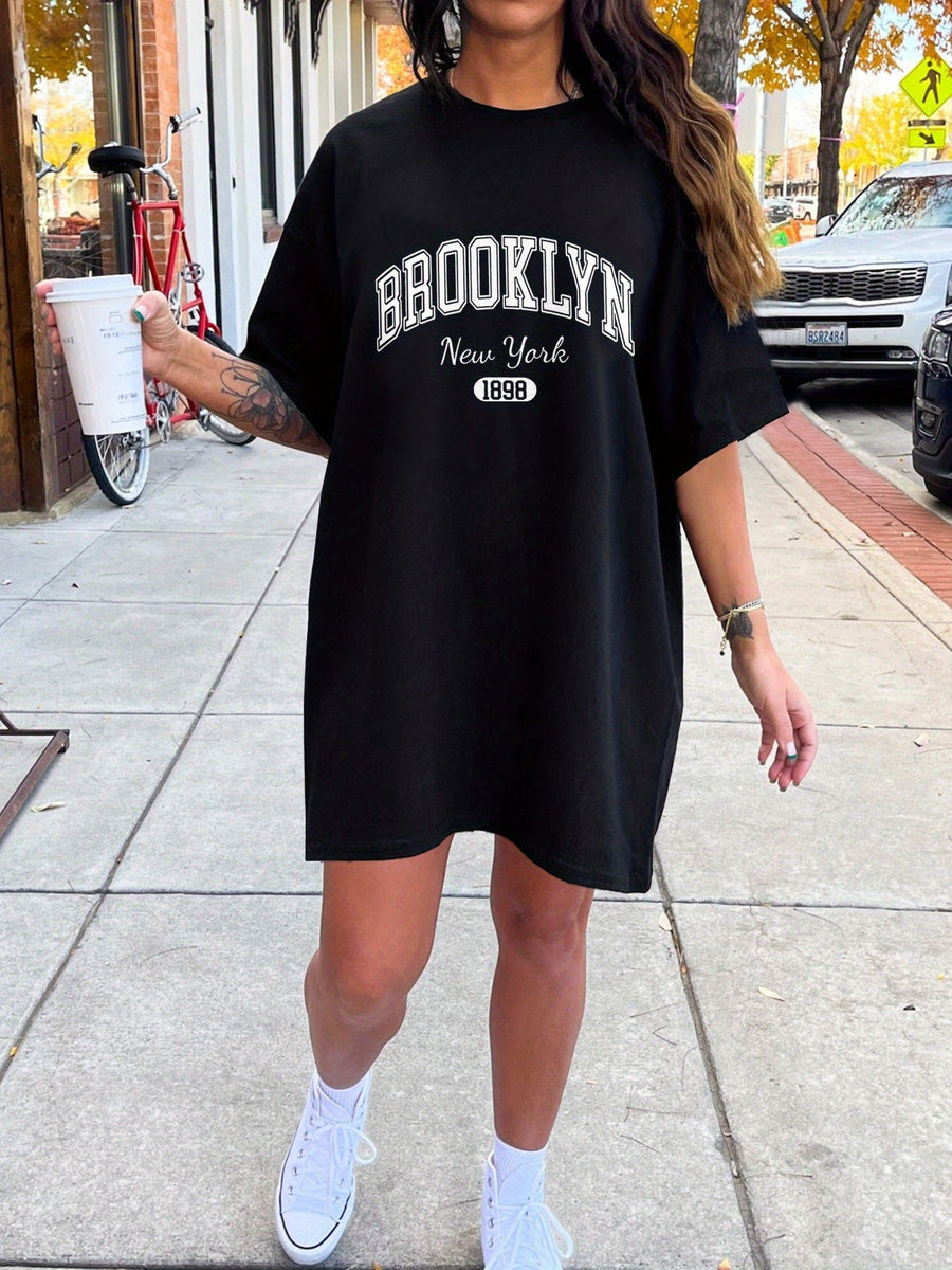 Damen Oversize T-Shirt Kleid Brooklyn New York Streetstyle Casual