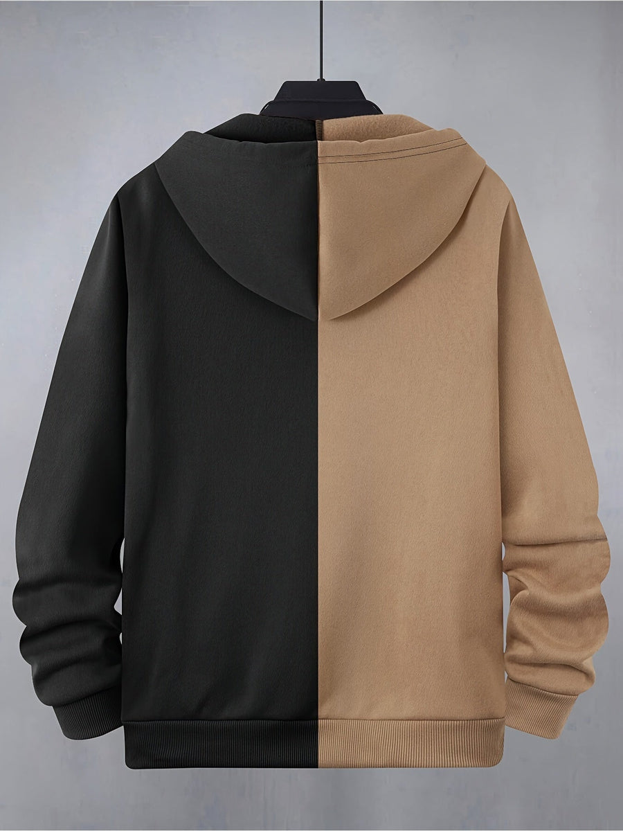 Unisex Kapuzenjacke mit Reißverschluss, Zweifarbig und Grafikmuster, Sportlicher Hoodie