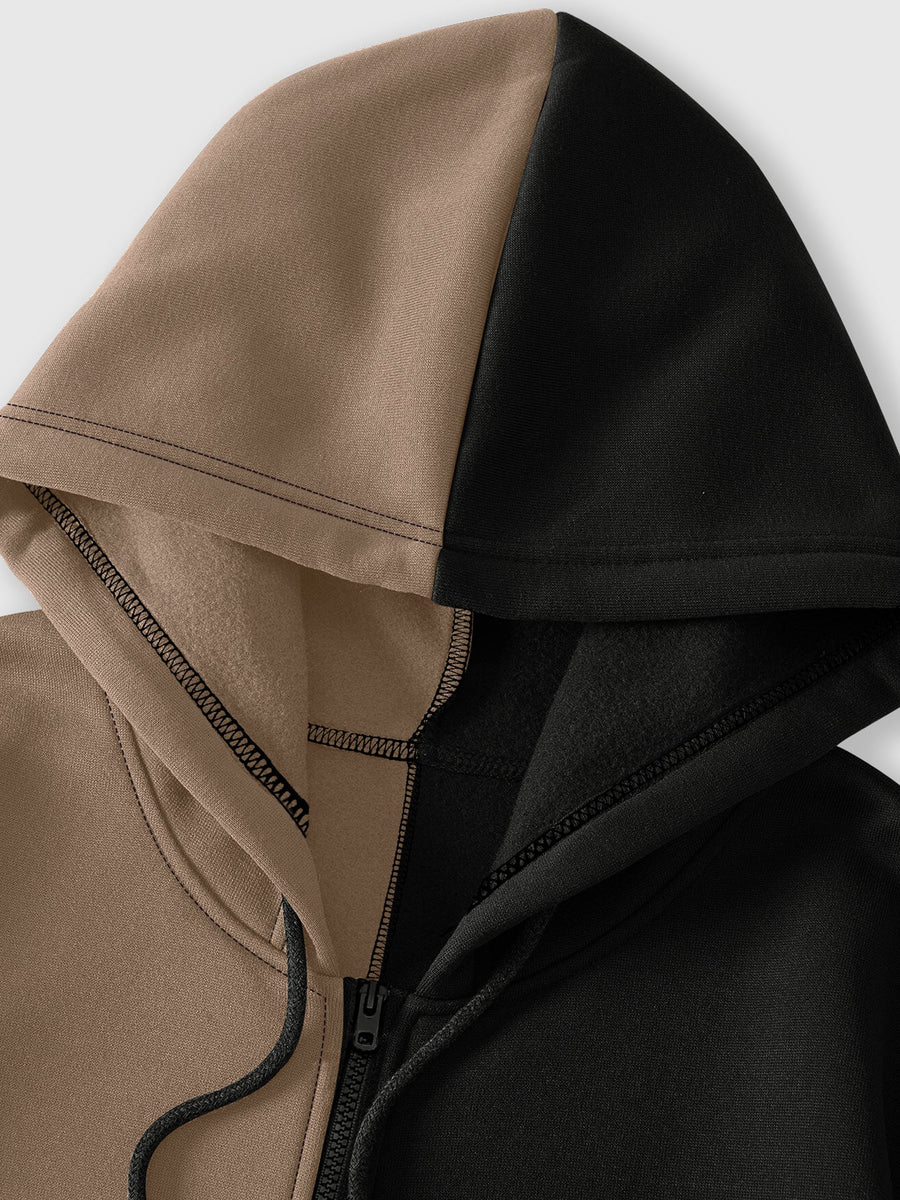 Unisex Kapuzenjacke mit Reißverschluss, Zweifarbig und Grafikmuster, Sportlicher Hoodie