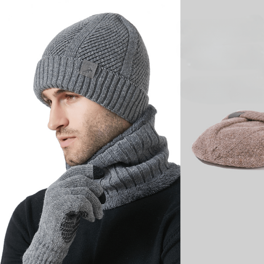 Winter Set Mütze Schal Handschuhe Gestrickt Gefüttert Unisex