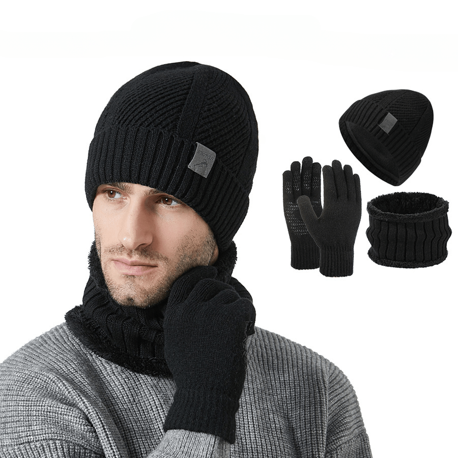Winter Set Mütze Schal Handschuhe Gestrickt Gefüttert Unisex