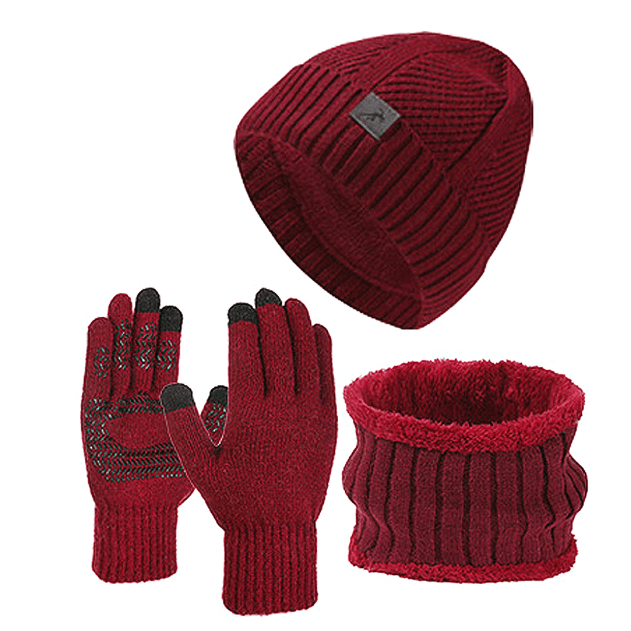 Winter Set Mütze Schal Handschuhe Gestrickt Gefüttert Unisex
