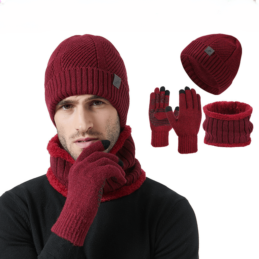 Winter Set Mütze Schal Handschuhe Gestrickt Gefüttert Unisex