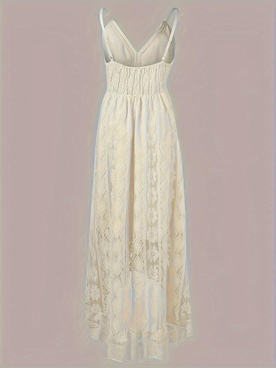 Damen Boho Maxikleid mit Spitze und V-Ausschnitt – Elegantes Sommerkleid für Feste und Strand