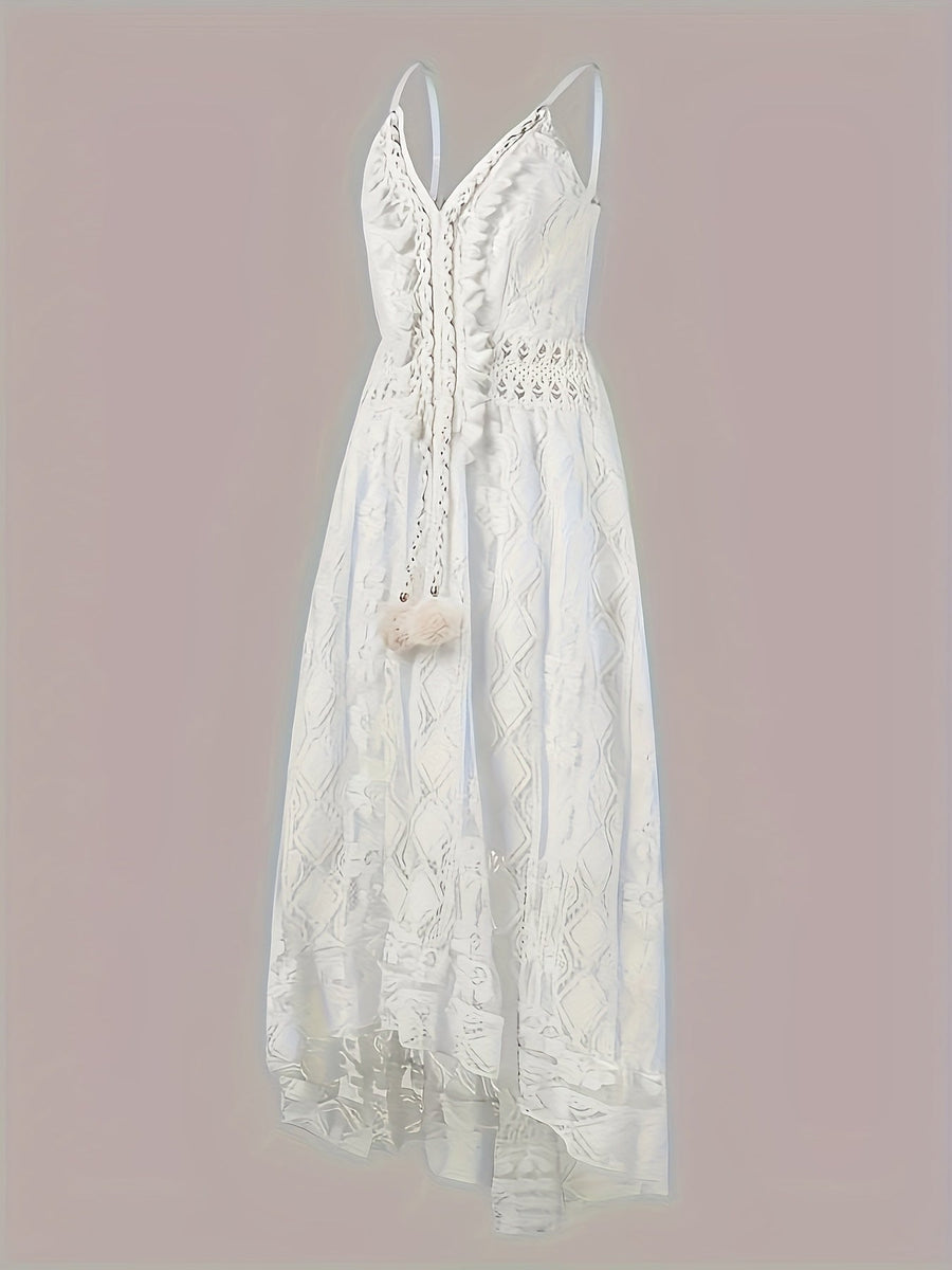 Damen Boho Maxikleid mit Spitze und V-Ausschnitt – Elegantes Sommerkleid für Feste und Strand