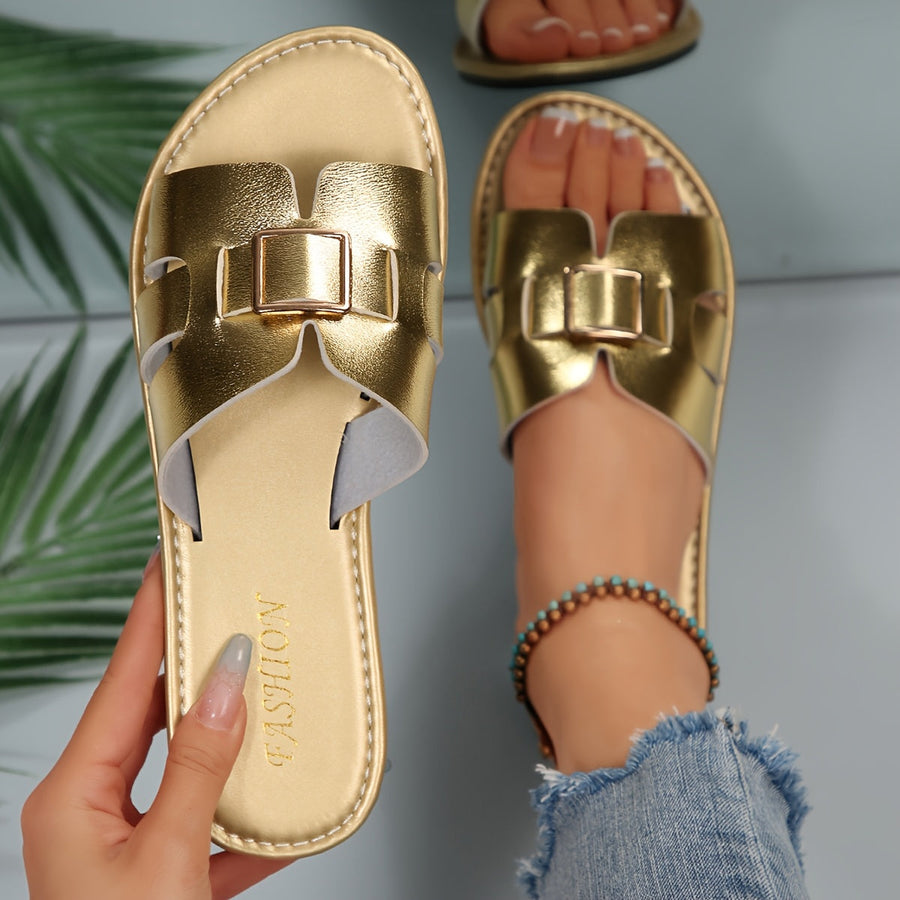 Damen Slide Sandalen mit Schnalle – Elegante Slip-On Pantoletten für Alltag und Freizeit