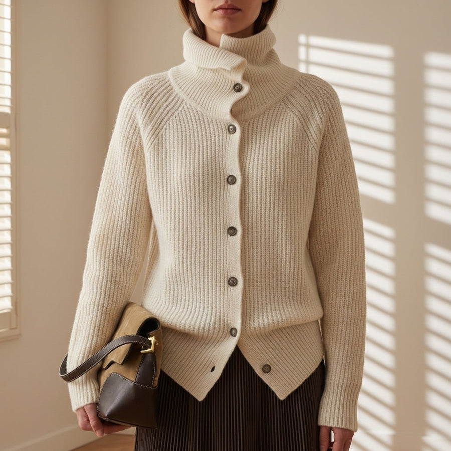 Damen Rippstrick-Cardigan mit Stehkragen und Knopfleiste