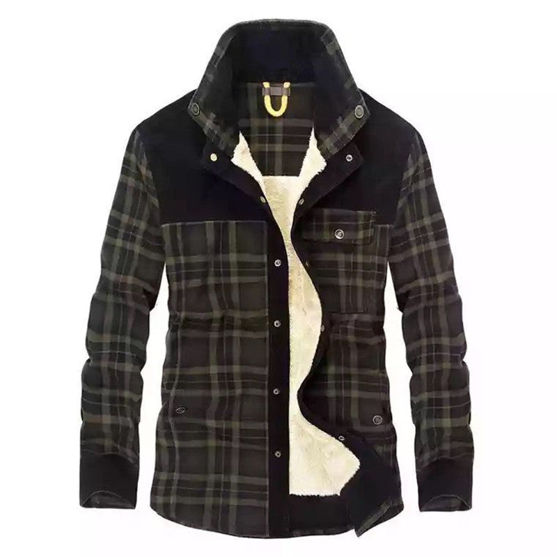 Geruite fleece-overhemdjas voor heren, warm gevoerd, met zakken