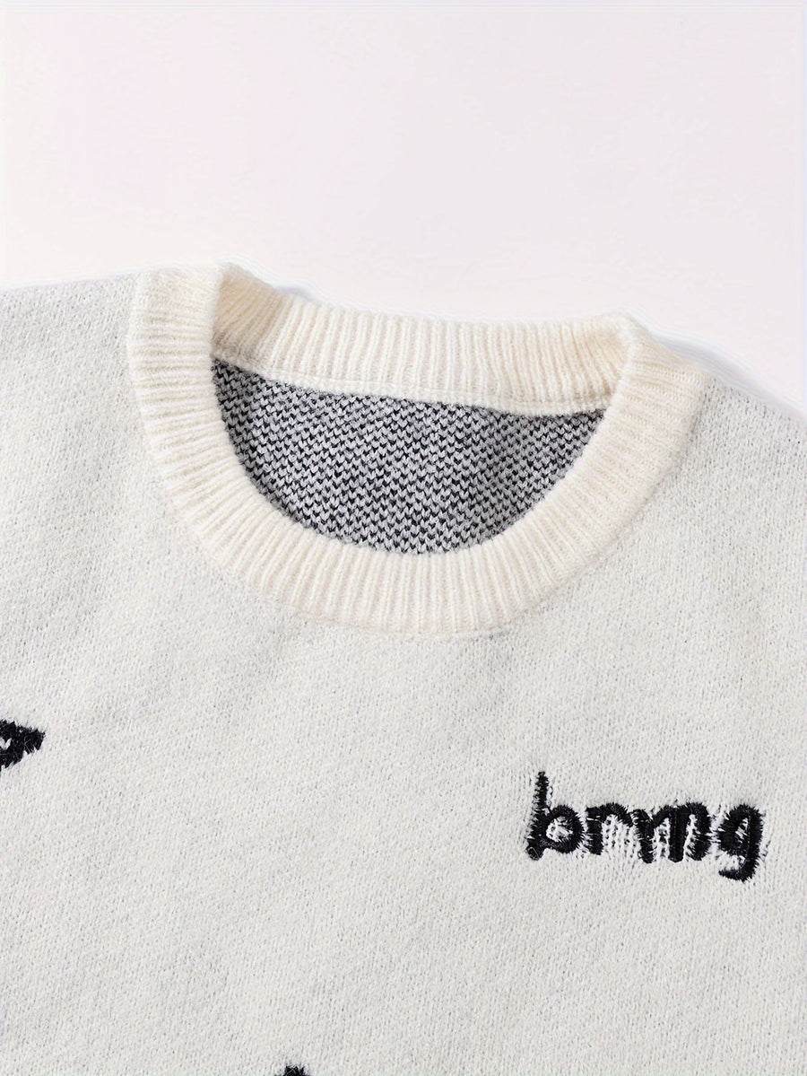 Unisex Strickpullover Rundhals mit Planeten- & Sternenmuster, Weit Geschnitten