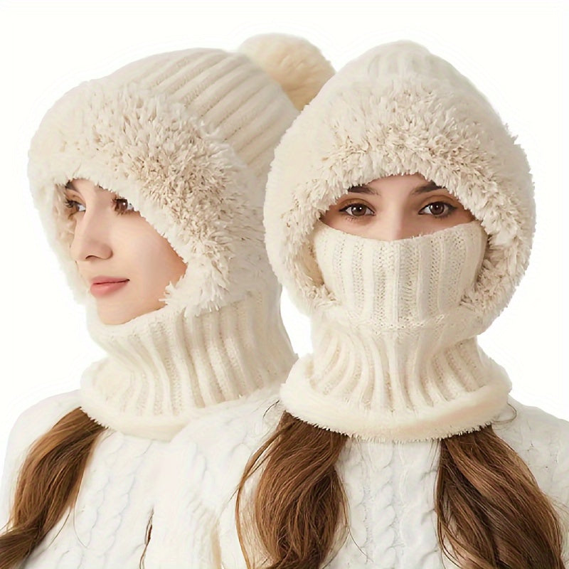 Wintermütze mit integriertem Schal und Gesichtsmaske, kuschelig gefüttert