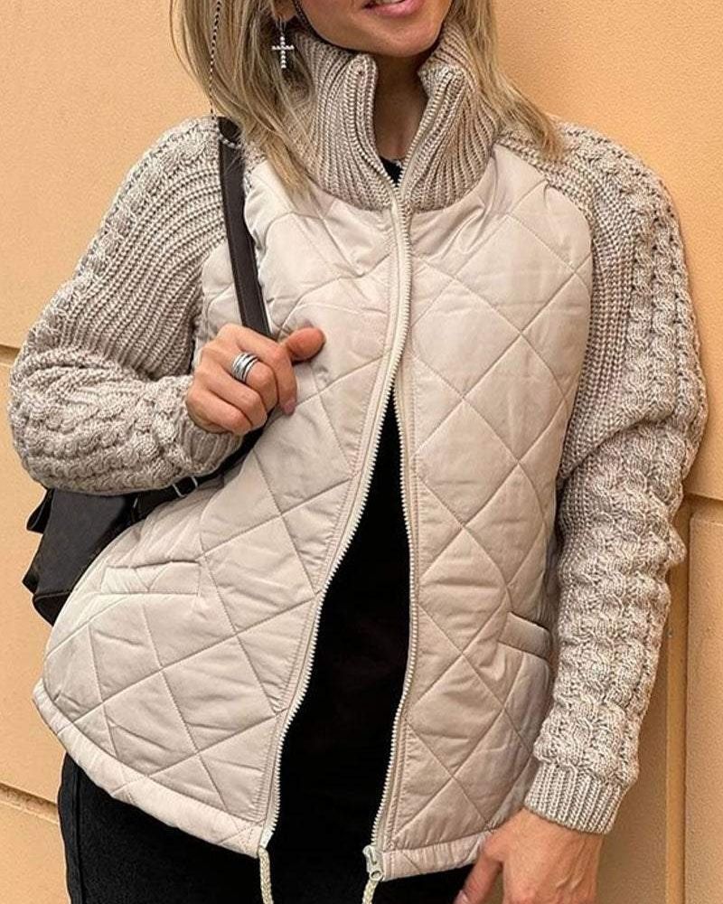 Damen Steppweste mit Strickärmeln und Stehkragen