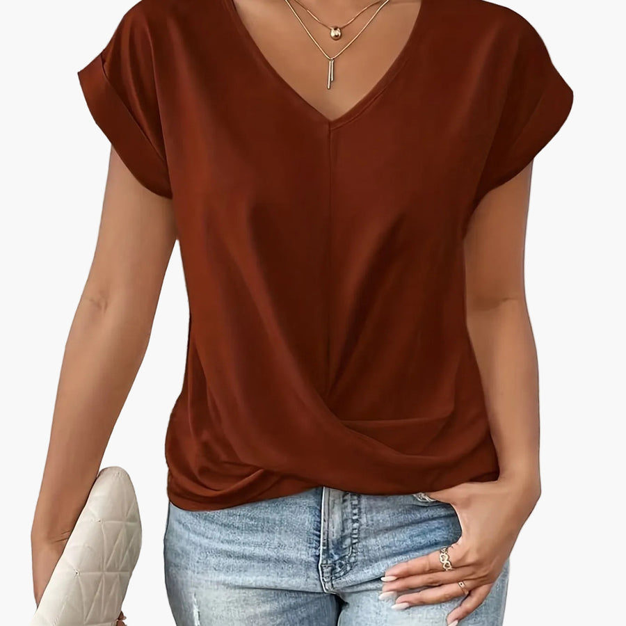 Damen Elegante Bluse mit V-Ausschnitt und Wickeldetail – Ideal für Büro und Freizeit
