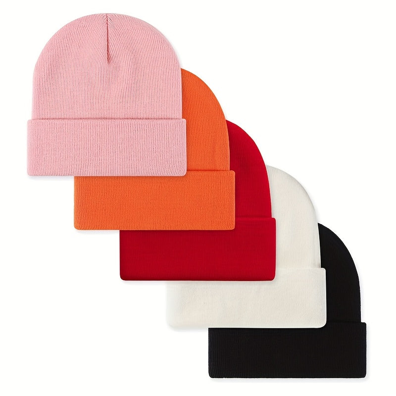 Unisex Mütze Beanie im 5er-Pack, Rippstrick, verschiedene Farben