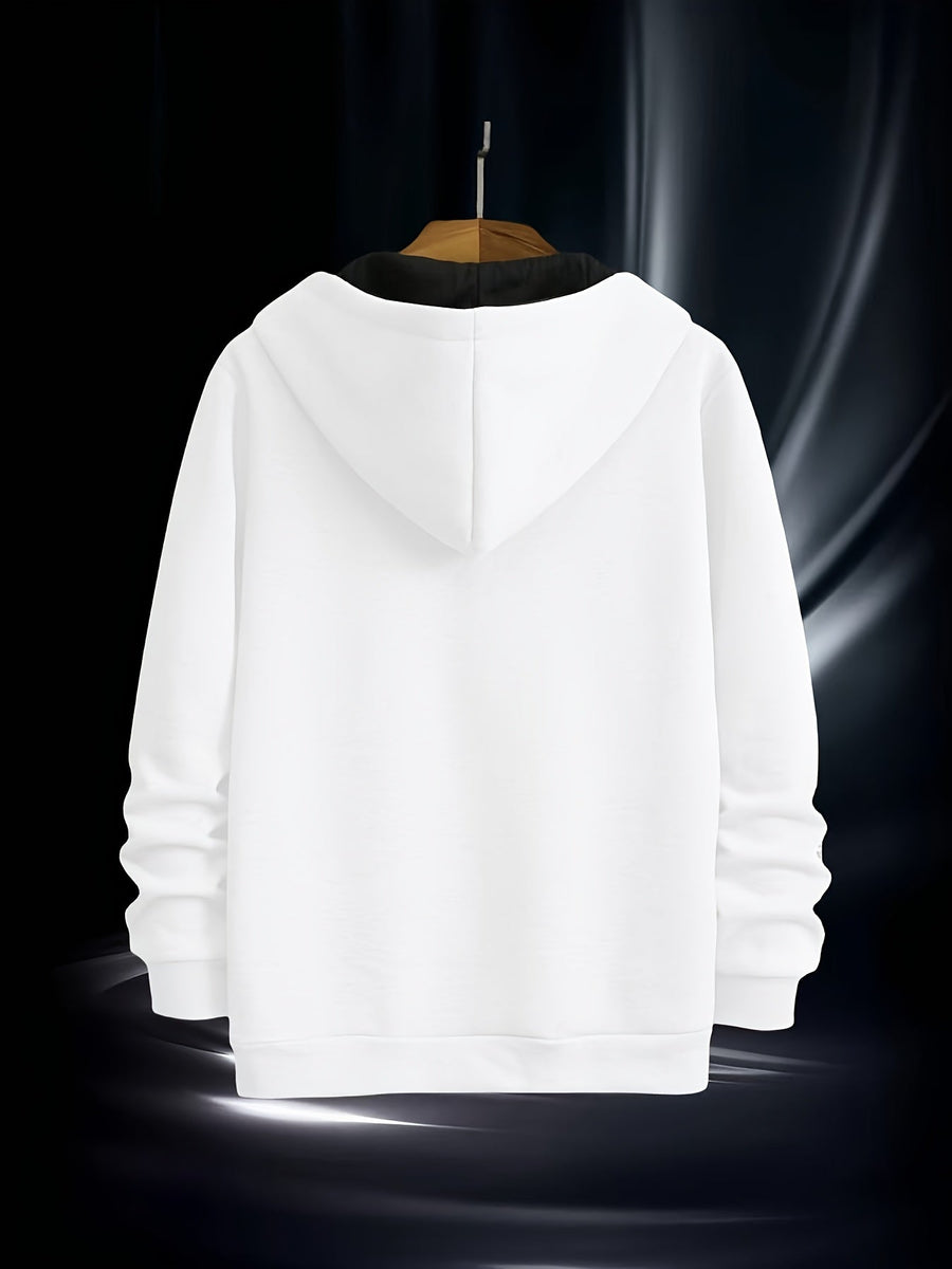 Herren Hoodie mit diagonalem Reißverschluss und Kängurutasche Weiß