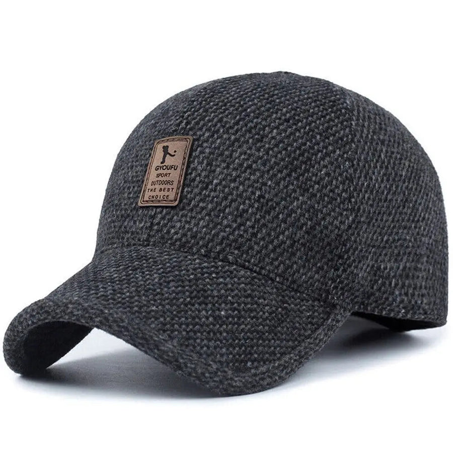 Herren Winter Baseball Cap mit Ohrenklappen, Strickoptik Mütze