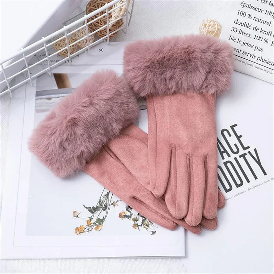 Damen Winterhandschuhe mit Kunstfellbesatz, weich gefüttert