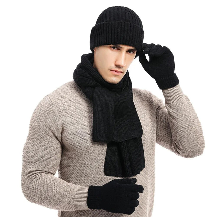 Uniseks winterset met gebreide muts, sjaal en handschoenen met touchscreenfunctie