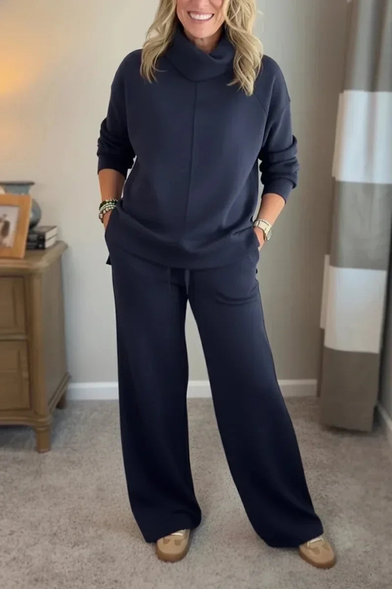 Dames loungewear-set met coltrui en wijde broek