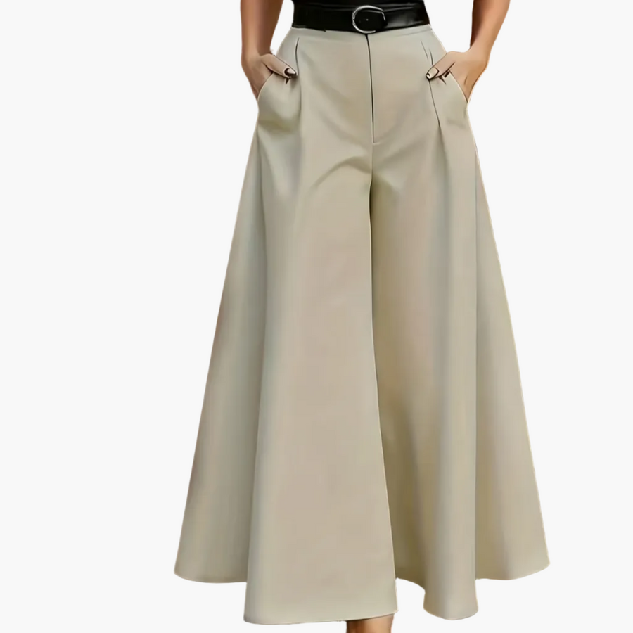 Damen Elegante High-Waist Weite Palazzo Hose mit Gürtel – Perfekt für Büro und besondere Anlässe