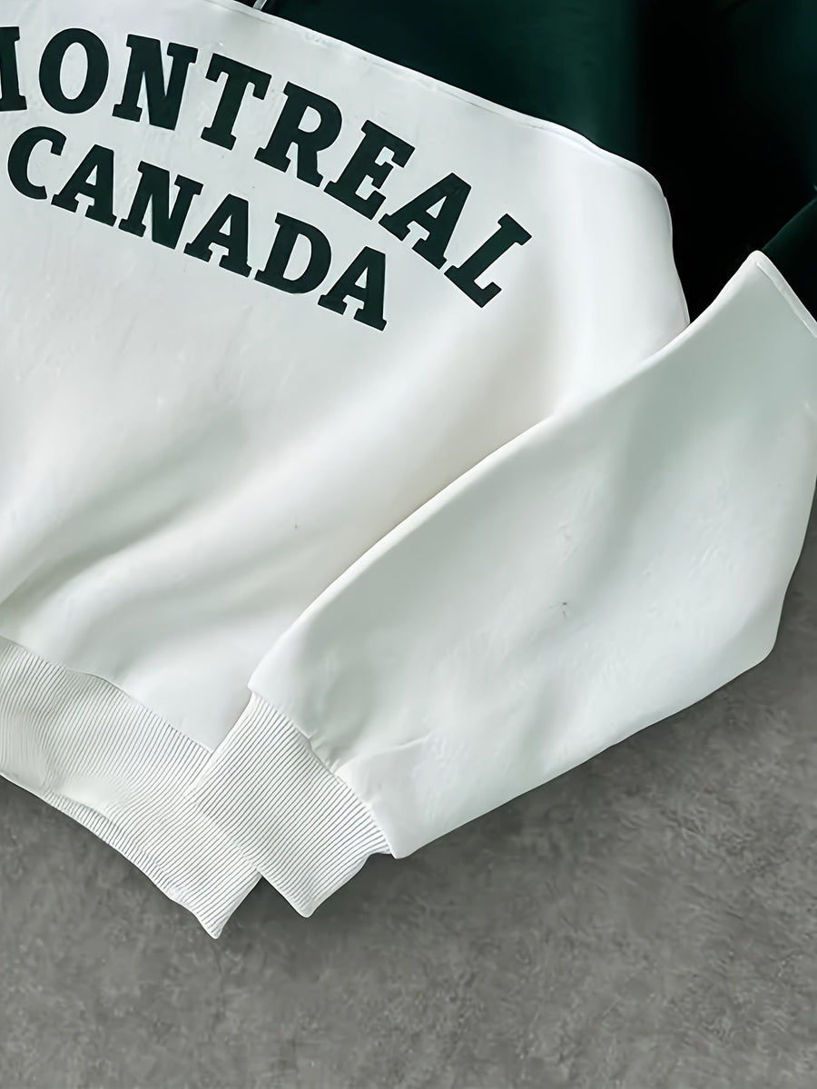Sweatshirt Polo-Kragen Half-Zip Mehrfarbig mit Montreal Canada Aufdruck