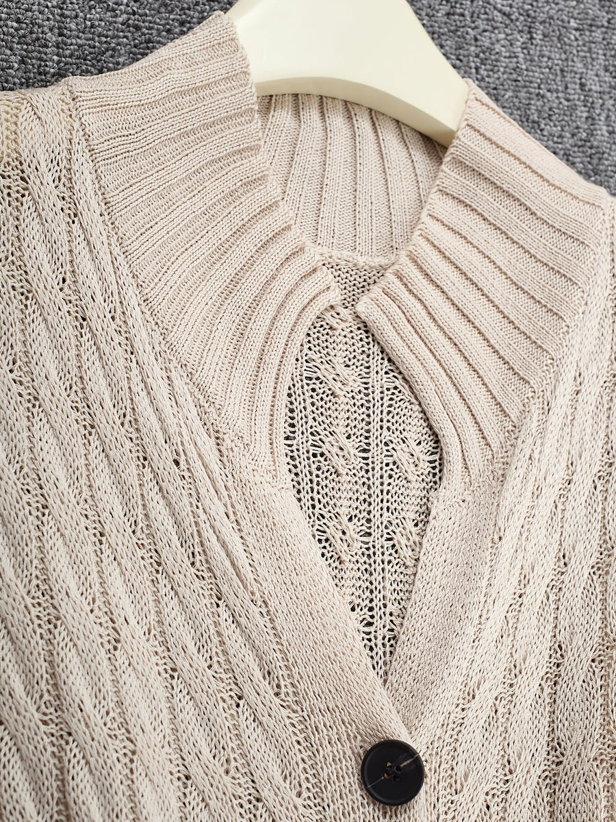 Damen Strickkleid Weste Maxi Ärmellos Knopfleiste Kabelmuster Stehkragen