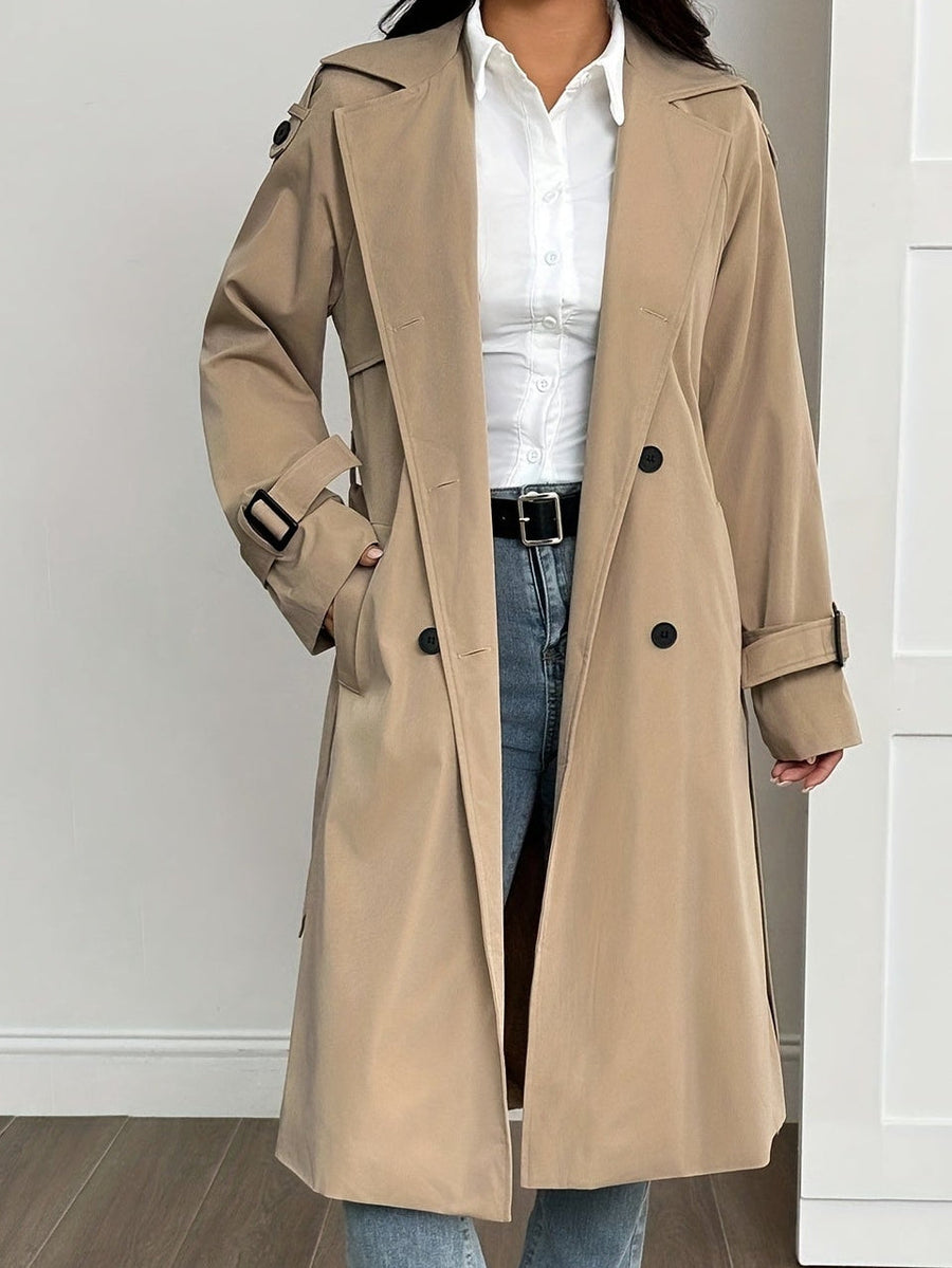Damen Trenchcoat mit Plüschfutter, Beige, Zweireiher, Langarm