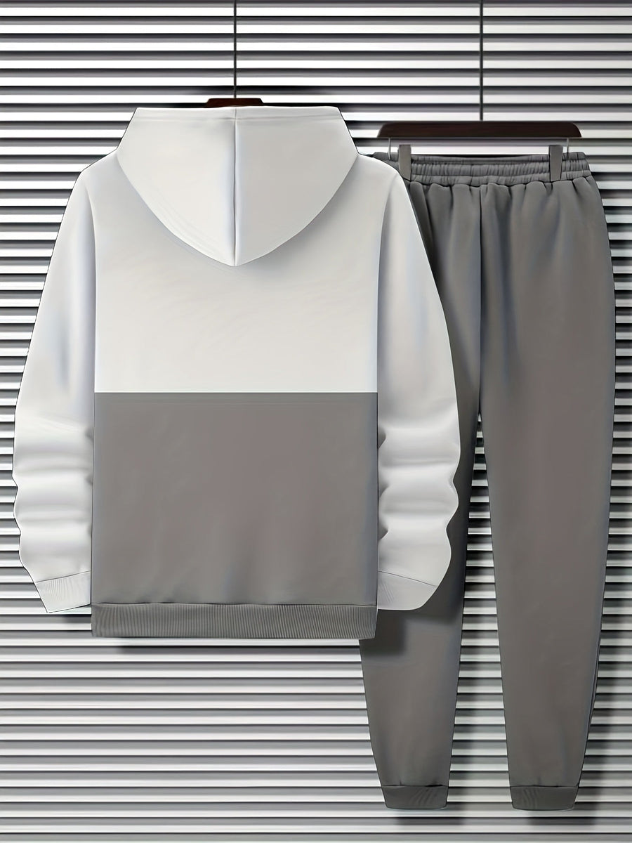 Herren Trainingsanzug Hoodie & Jogginghose Zweiteiler Grau Schwarz mit Streifen