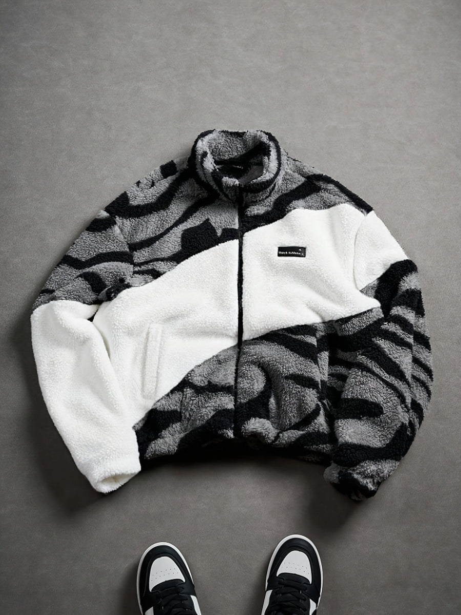 Fleecejacke mit Stehkragen und Reißverschluss, mehrfarbig