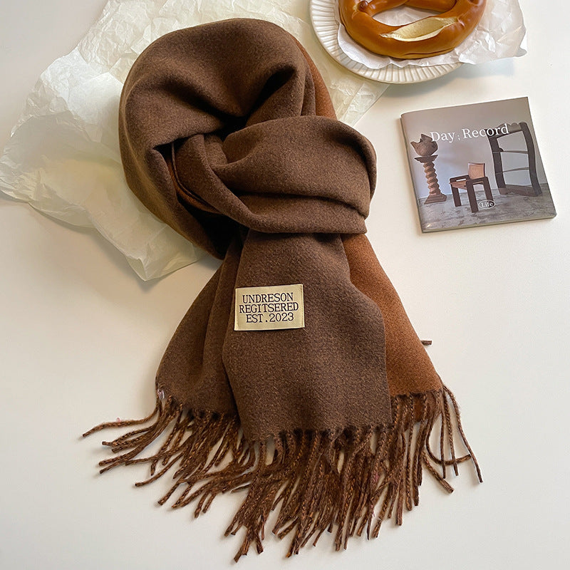 Weicher Winterschal mit Fransen und Farbblock-Design