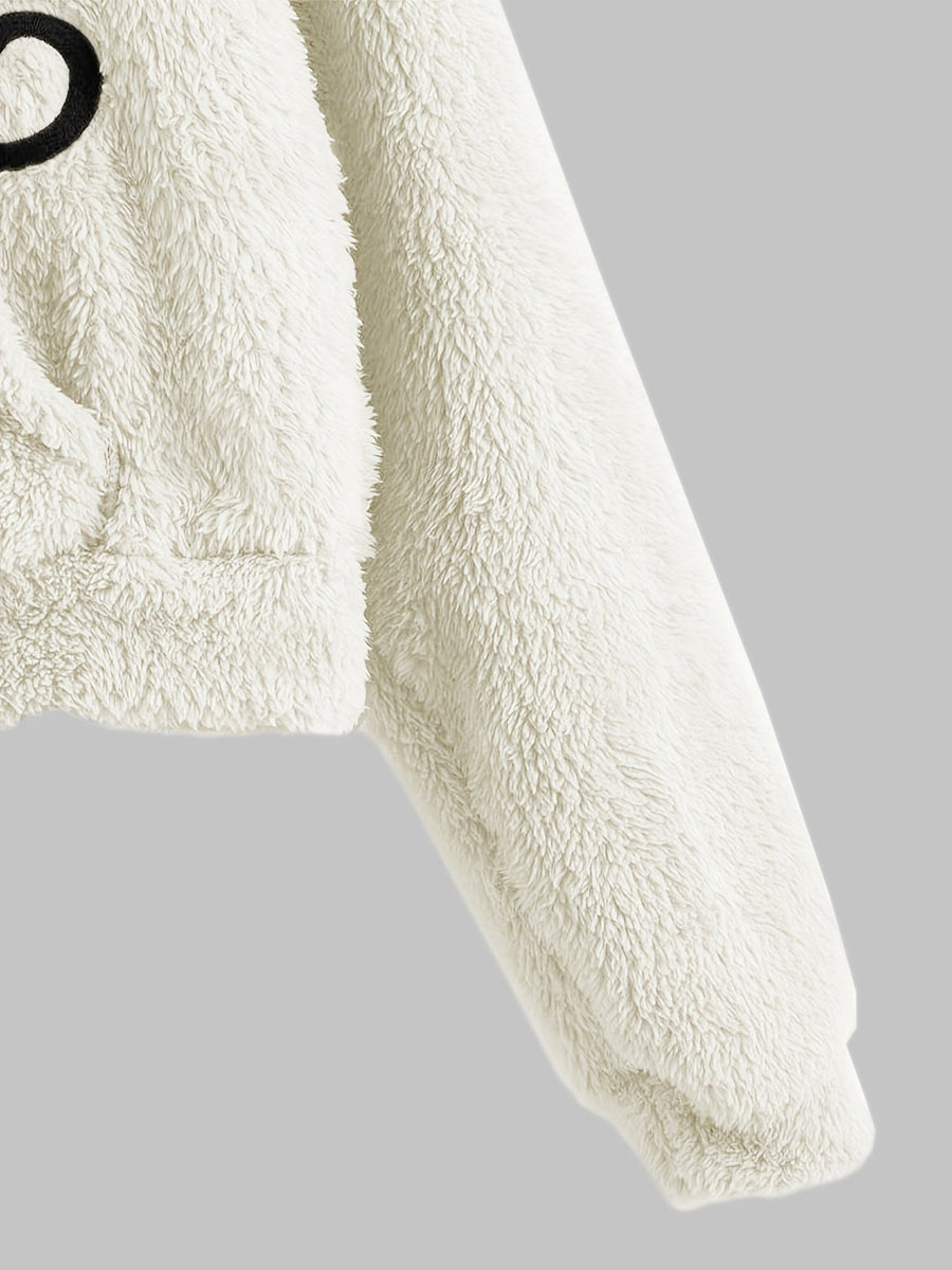 Flauschiger Kapuzenpullover mit Katzenohren und Kängurutasche für Damen