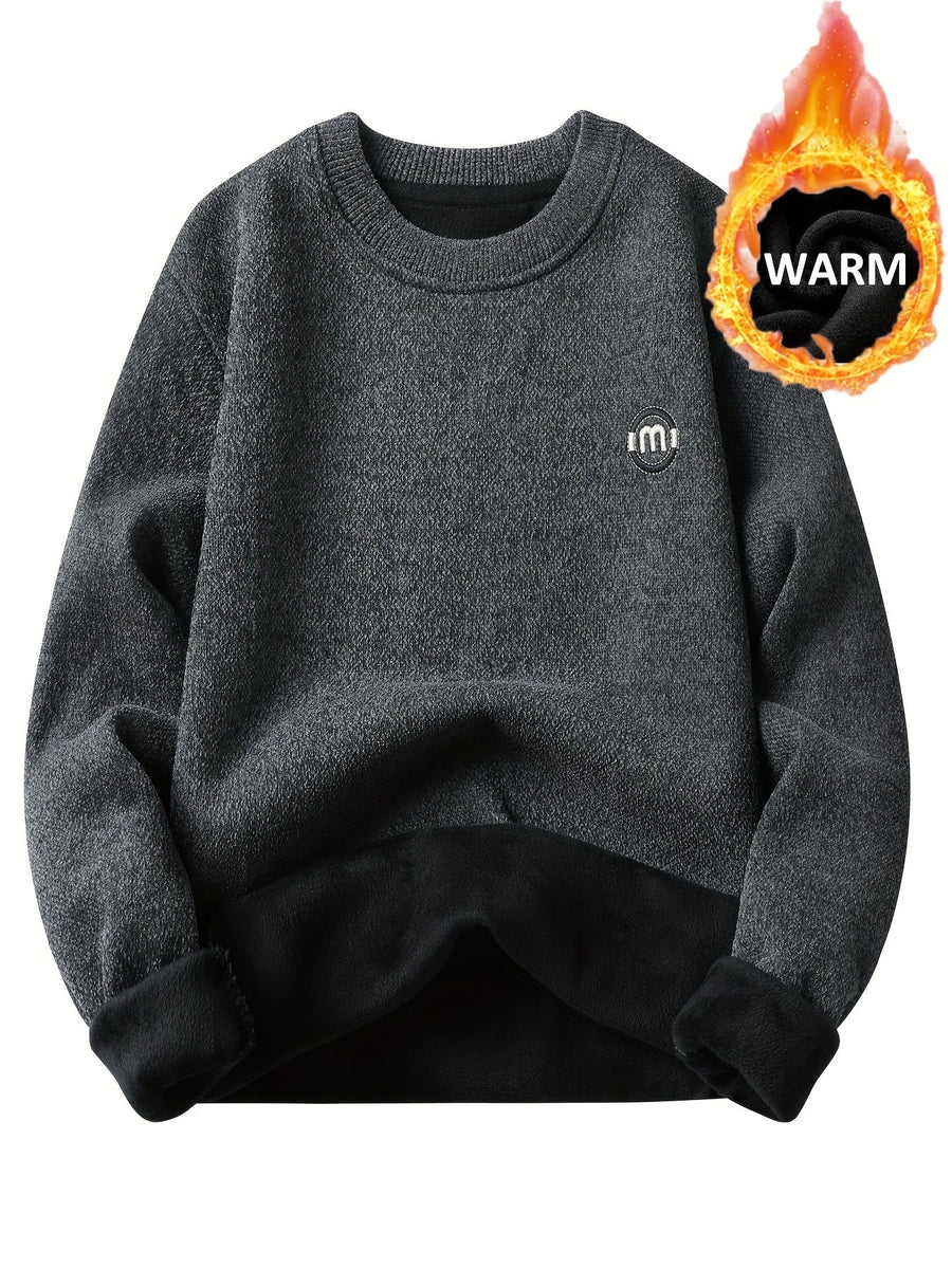 Unisex Winter Sweatshirt warm gefüttert Rundhals Grau Schwarz Khaki