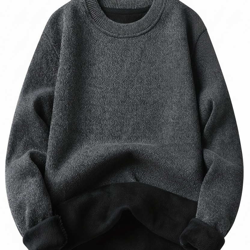 Unisex Winter Sweatshirt warm gefüttert Rundhals Grau Schwarz Khaki