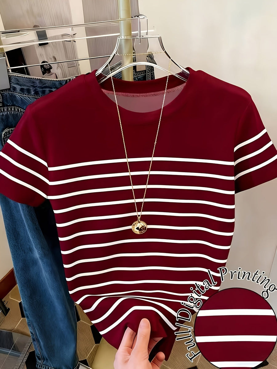 Damen T-Shirt im Streifen-Design mit modischen Raffungen – Perfekt für Freizeit und Alltag