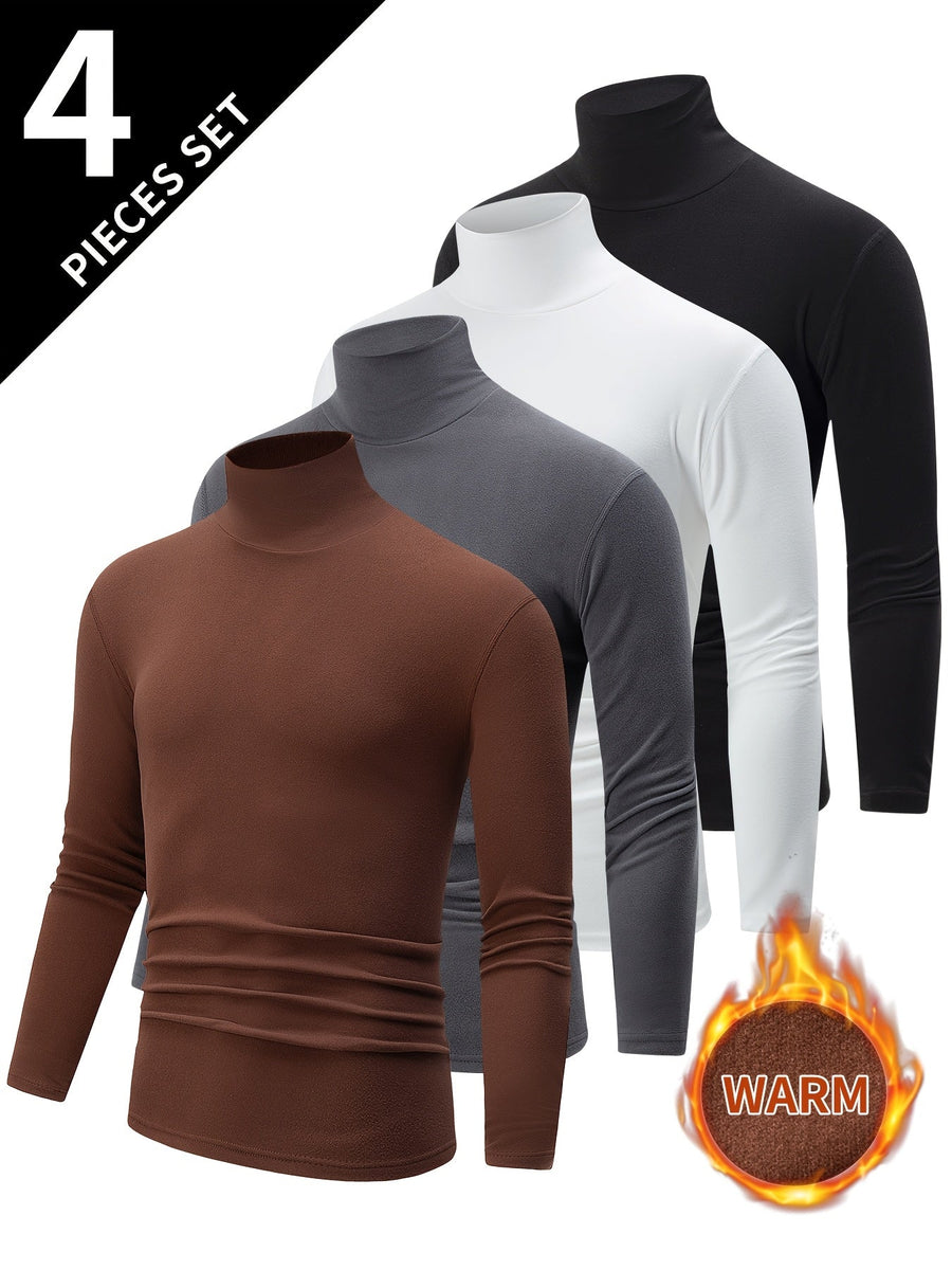 Herren Rollkragenpullover Set 4er Pack Langarm Shirt Basic Winter Warm Schwarz Weiß Grau