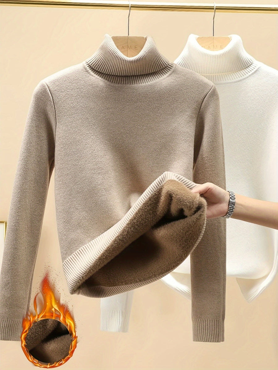 Damen Rollkragenpullover mit warmem Innenfutter – Weicher Strickpullover in verschiedenen Farben