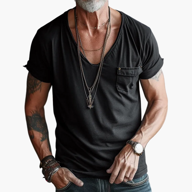 Herren T-Shirt mit V-Ausschnitt und Brusttasche – Lässiger Streetstyle für Alltag und Freizeit