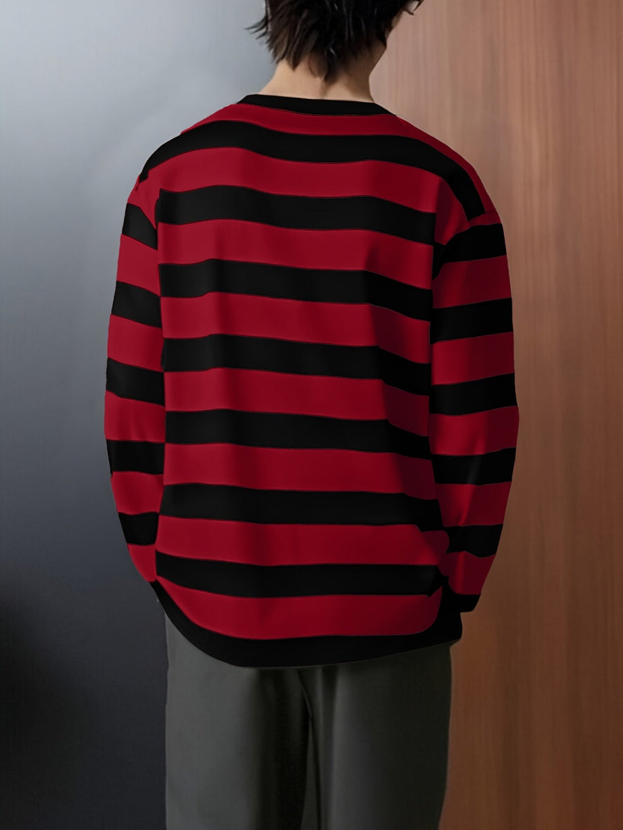 Langarmshirt Herren Gestreift Rundhals Bequemes Freizeit Oberteil
