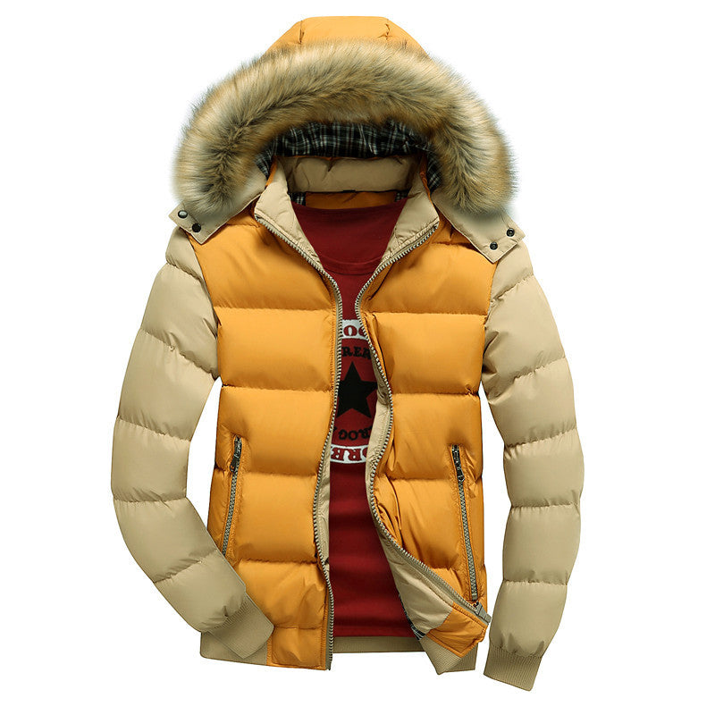 Herren Winter Steppjacke mit Kunstfellkapuze, warm gefüttert