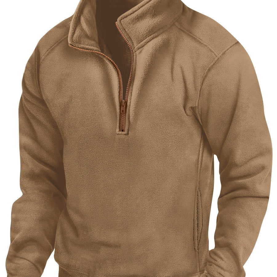 Fleece Pullover mit Stehkragen und kurzem Reißverschluss