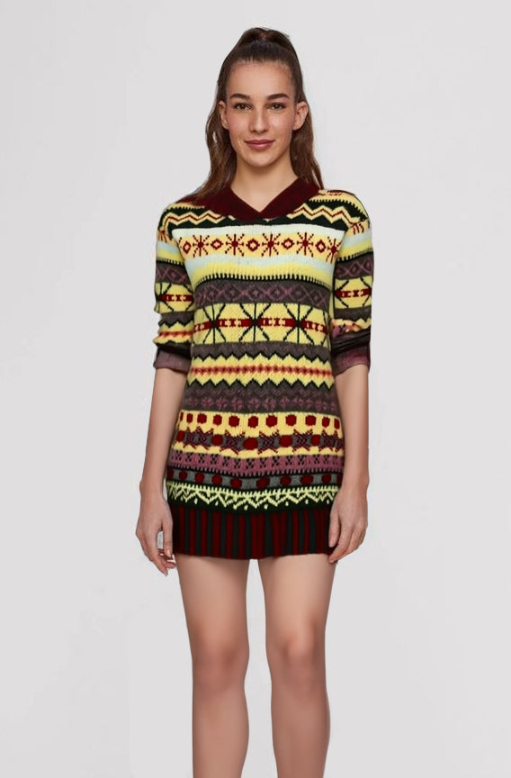 Damen Pulloverkleid mit Fair-Isle-Muster, langärmelig, mehrfarbig