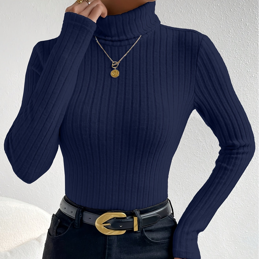 Damen Rollkragenpullover Rippstrick Langarmshirt Eng Anliegend