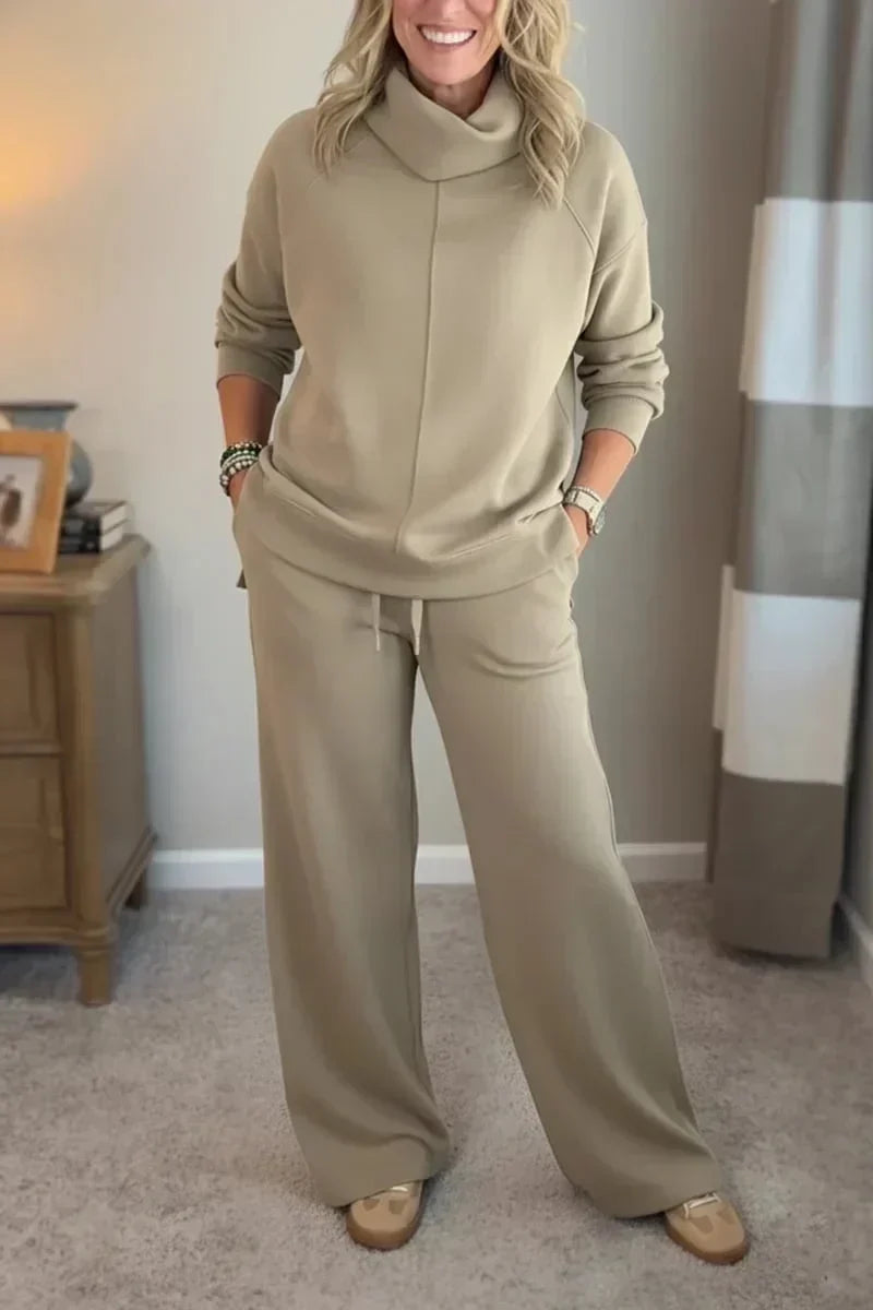 Dames loungewear-set met coltrui en wijde broek