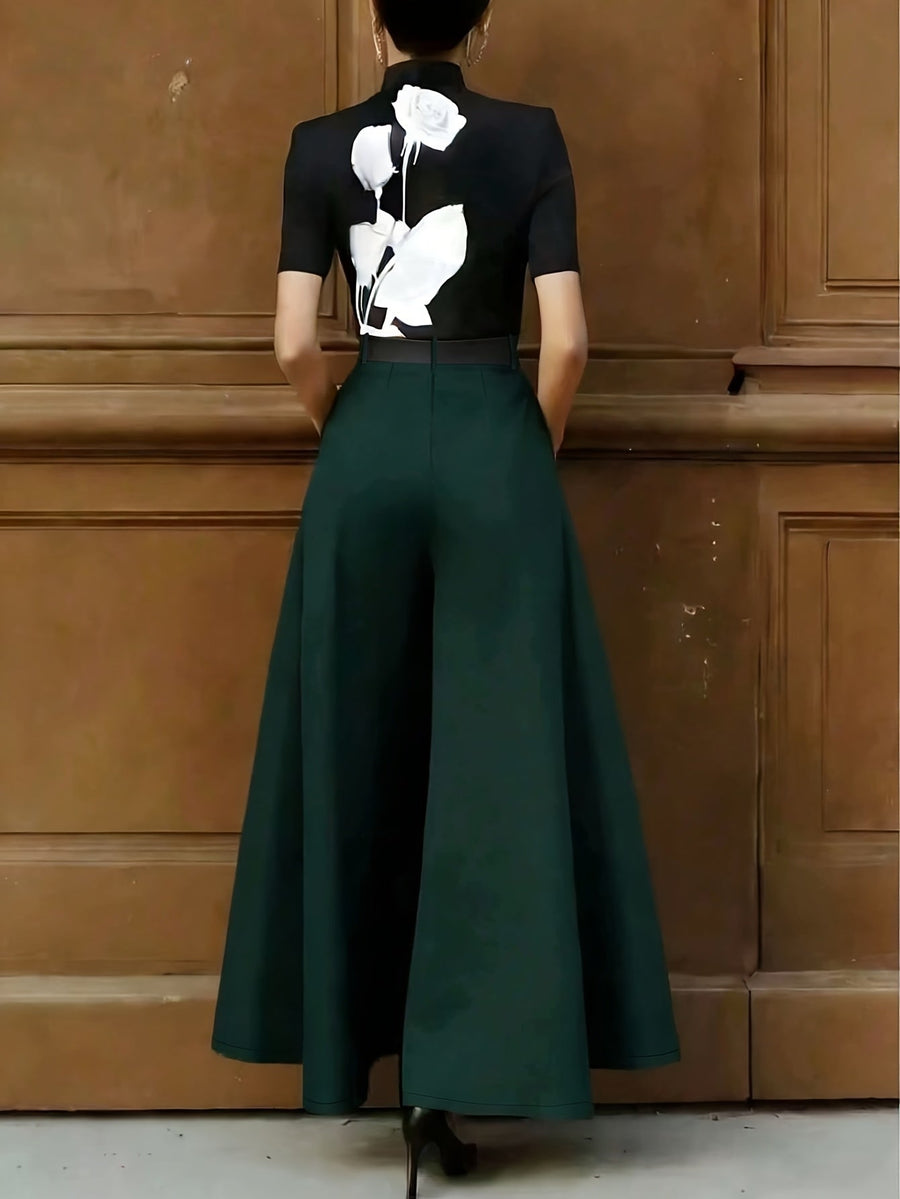 Damen Elegante High-Waist Weite Palazzo Hose mit Gürtel – Perfekt für Büro und besondere Anlässe