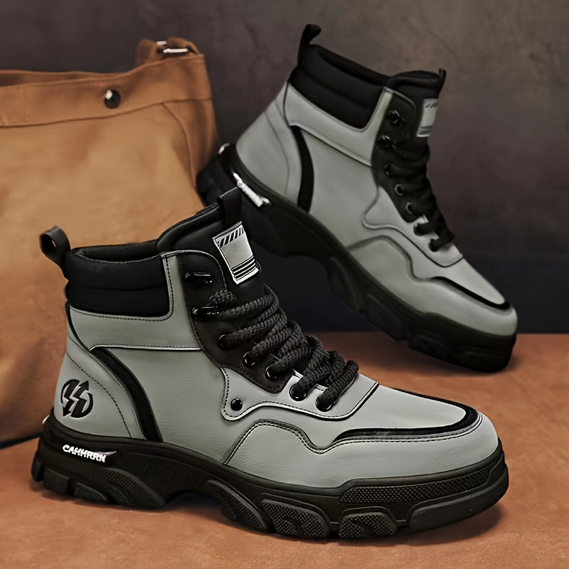 Unisex High-Top Sneaker-Stiefel mit Schnürung, kräftige Sohle, Schwarz/Grau
