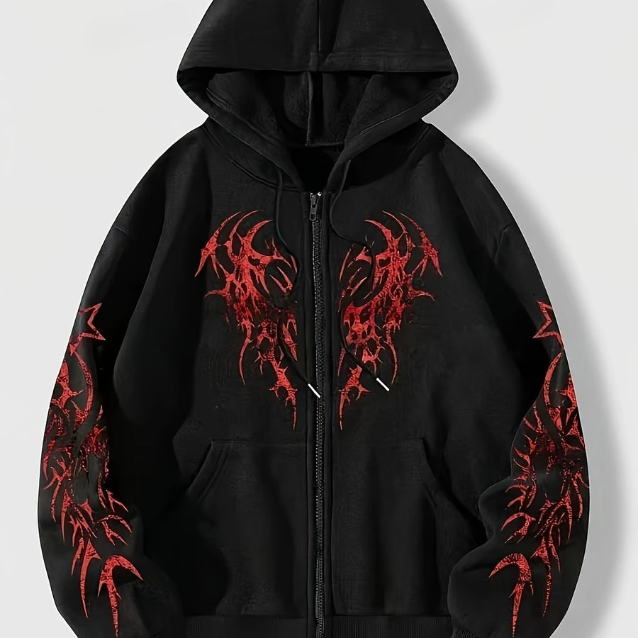 Hoodie mit Reißverschluss, Kapuze und Tribal-Flügel-Print für Unisex