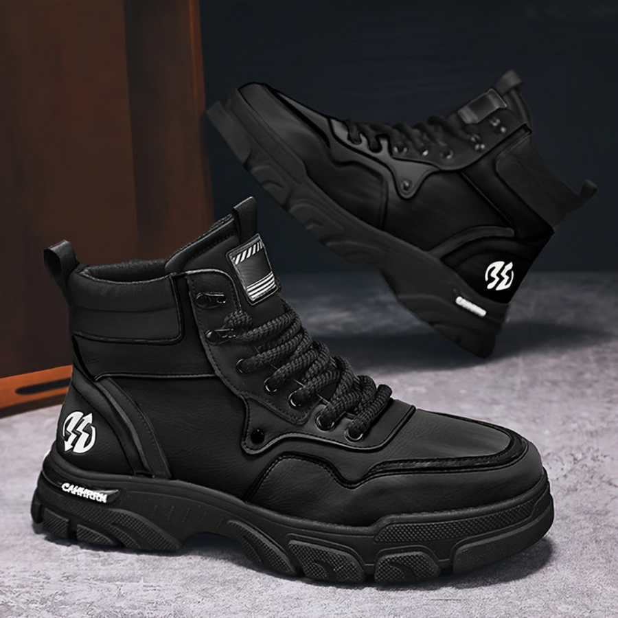 Unisex High-Top Sneaker-Stiefel mit Schnürung, kräftige Sohle, Schwarz/Grau