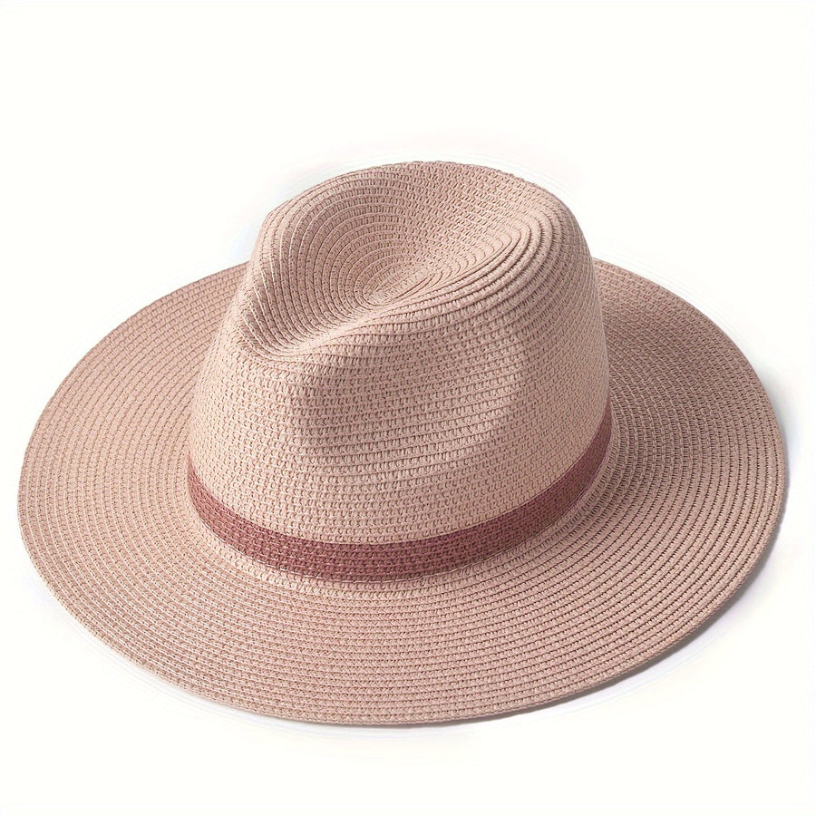 Unisex Strohhut mit breiter Krempe und farbigem Band