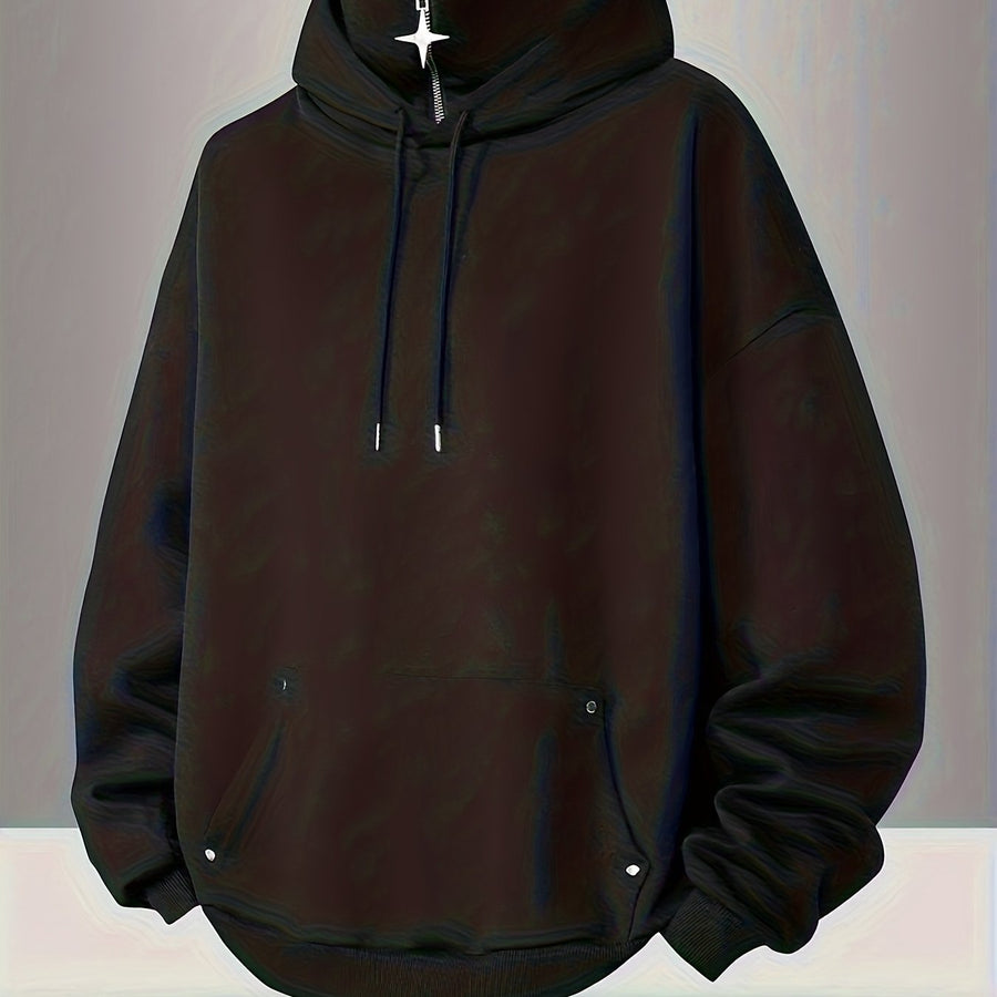 Hoodie Schwarz mit Reißverschluss-Kragen und Kapuze Oversize
