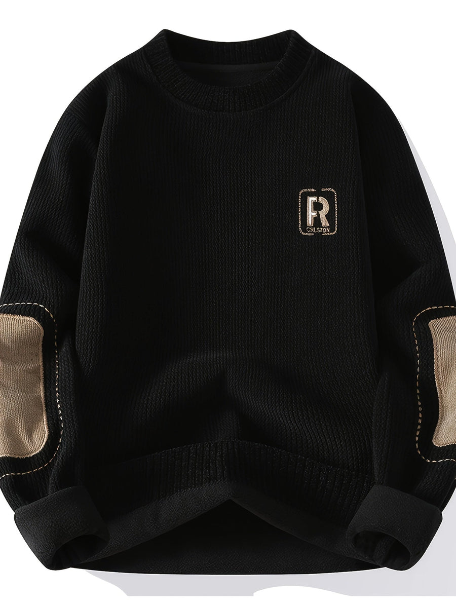 Unisex Langarm-Sweatshirt mit Rundhalsausschnitt, gerippter Textur und Ellenbogen-Patches