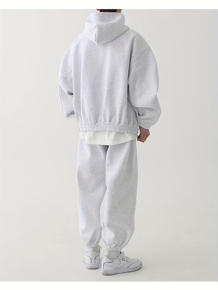 Unisex Trainingsanzug mit Kapuzenjacke und Jogginghose in Graumeliert